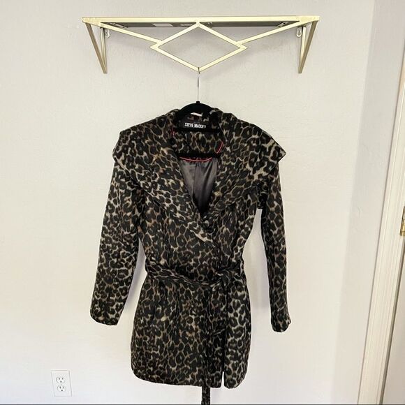 STEVE MADDEN Leopard Print Wrap Trench Coat XS - Picture 4 of 12